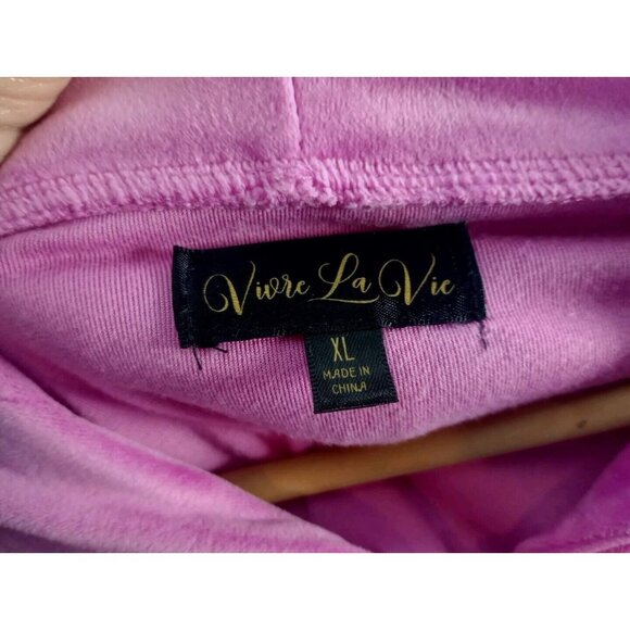 Vivre La Vie Velvet Pink Jogger and Crop Hooded Sweatshirt Set, Size XL - Picture 5 of 11